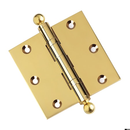 Embassy 3-1/2 x 3-1/2 Solid Brass Ball Bearing Hinge, Polished Brass Finish with Ball Tips 3535BBUS3B-1